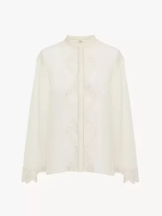 Fluid blouse in silk georgette & lace