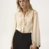 Fluid blouse in silk georgette & lace