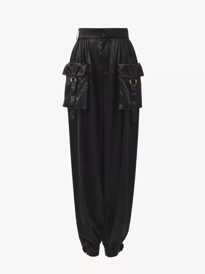 Fluid cargo pants in silk satin