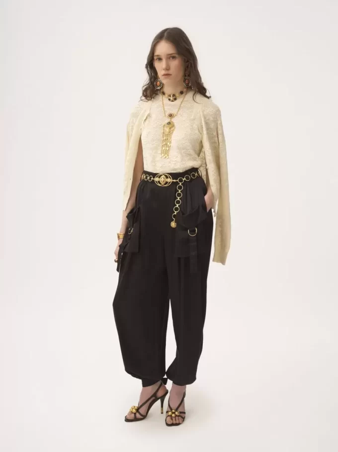 Fluid cargo pants in silk satin