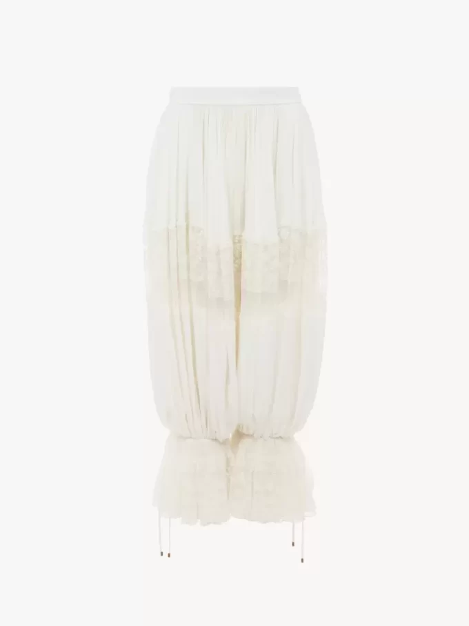 Fluid cropped pants in silk charmeuse & lace