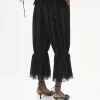 Fluid cropped pants in silk charmeuse & lace