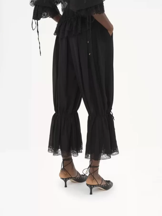 Fluid cropped pants in silk charmeuse & lace