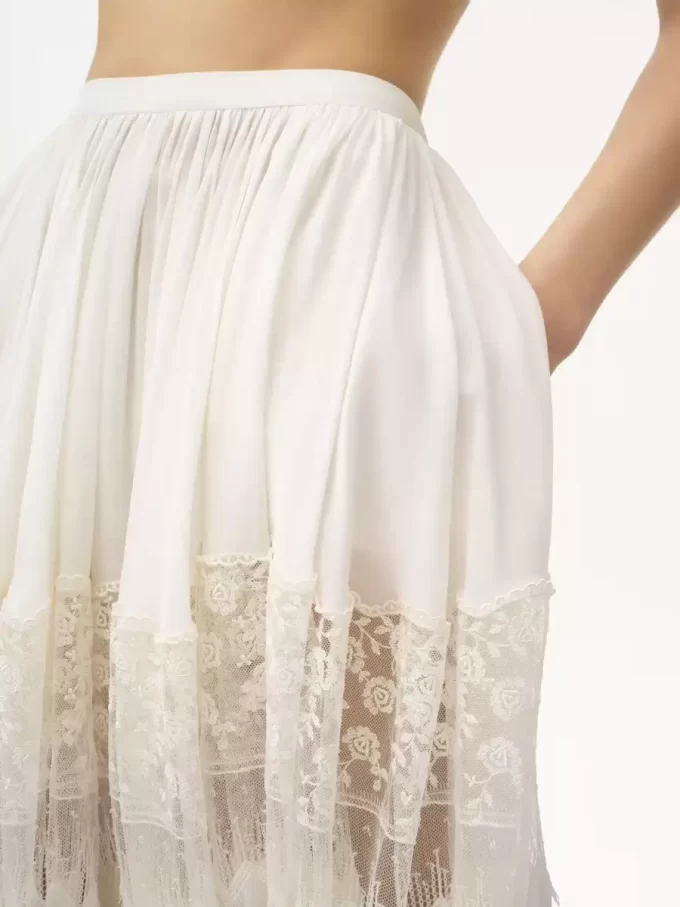 Fluid cropped pants in silk charmeuse & lace