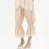 Fluid cropped pants in washed silk pongé & lace
