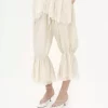 Fluid cropped pants in washed silk pongé & lace
