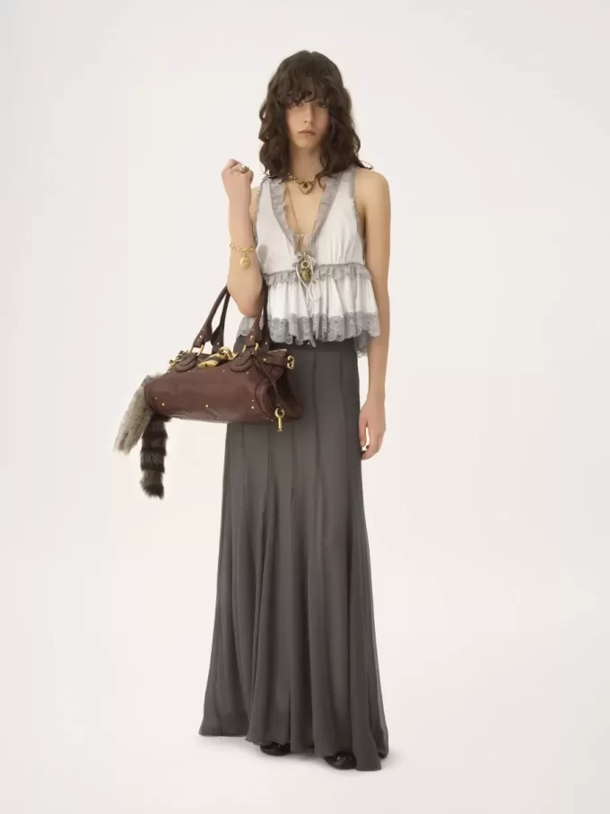 Fluid maxi skirt in silk mousseline