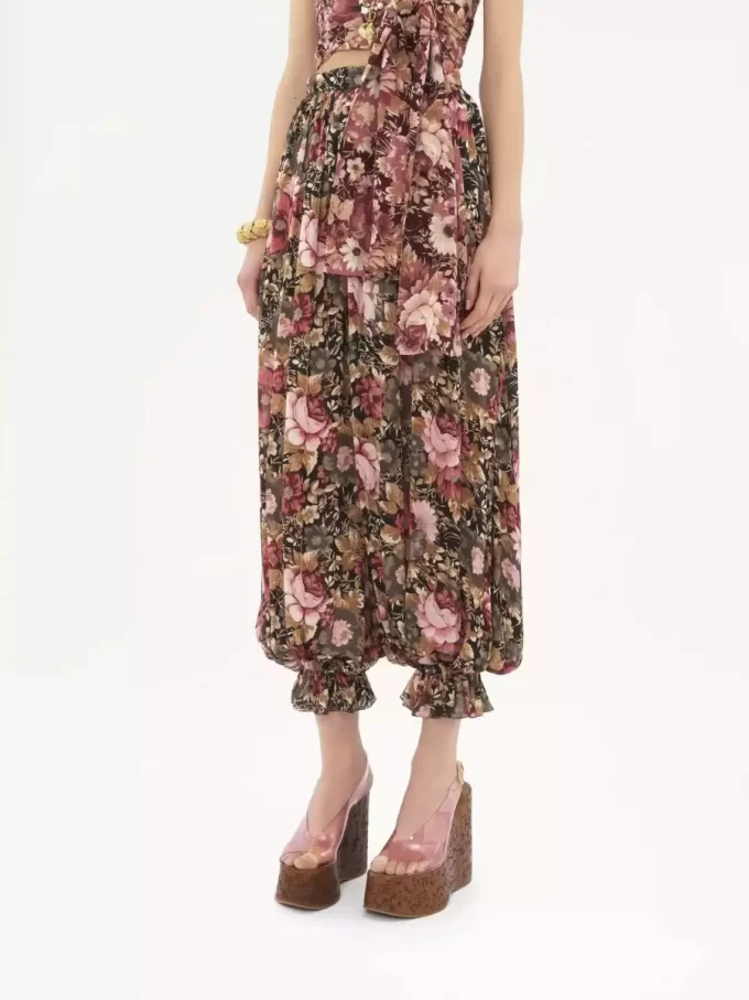 Fluid pleated pants in silk charmeuse