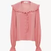 Fluid ruffle blouse in crêpe de chine
