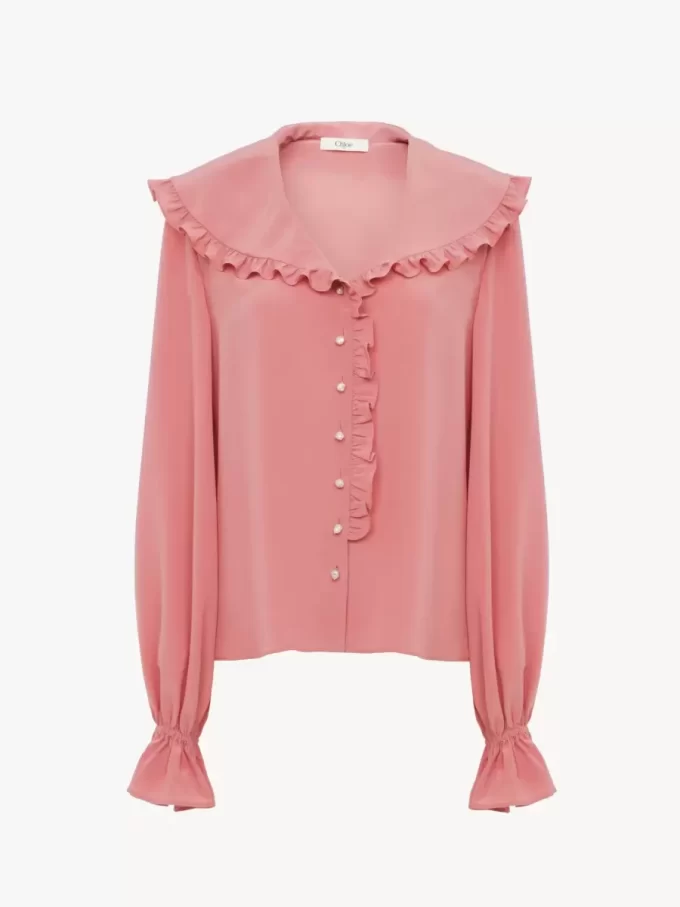 Fluid ruffle blouse in crêpe de chine