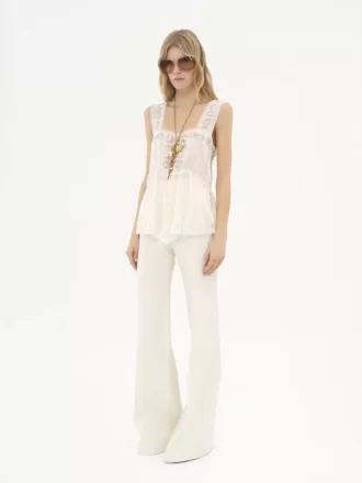 Fluid tank top in silk charmeuse & lace