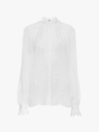 Gathered blouse in silk mousseline & lace