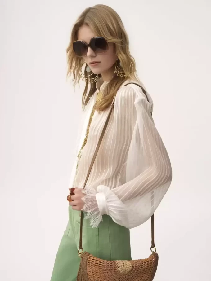 Gathered blouse in silk mousseline & lace Gathered blouse in silk mousseline & lace