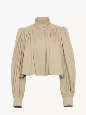Gathered boule jacket in cotton gabardine