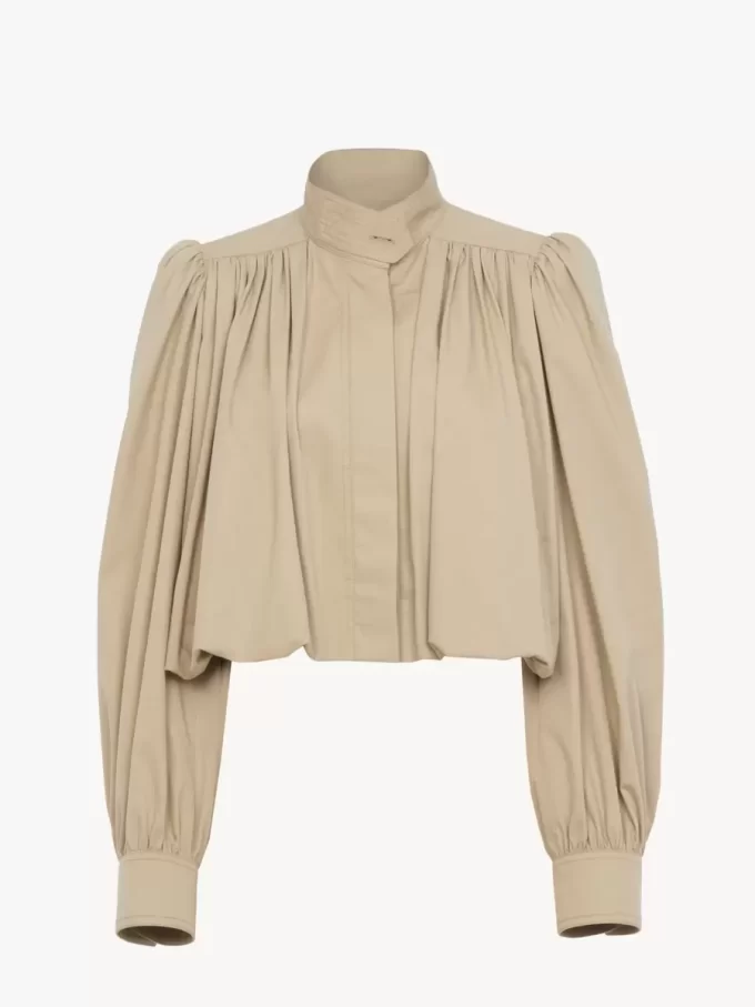 Gathered boule jacket in cotton gabardine