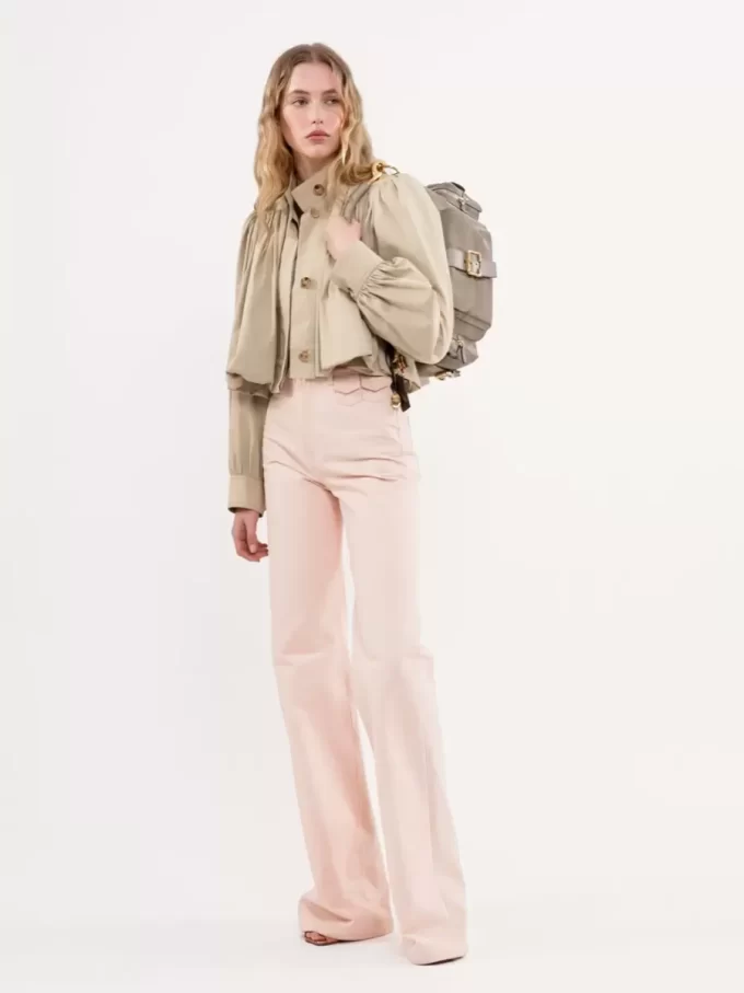 Gathered boule jacket in cotton gabardine