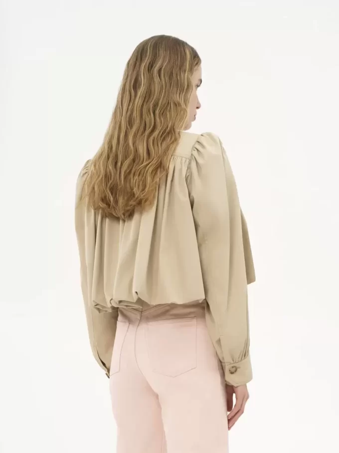 Gathered boule jacket in cotton gabardine