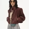 Gathered boule jacket in leather