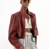Gathered boule jacket in leather