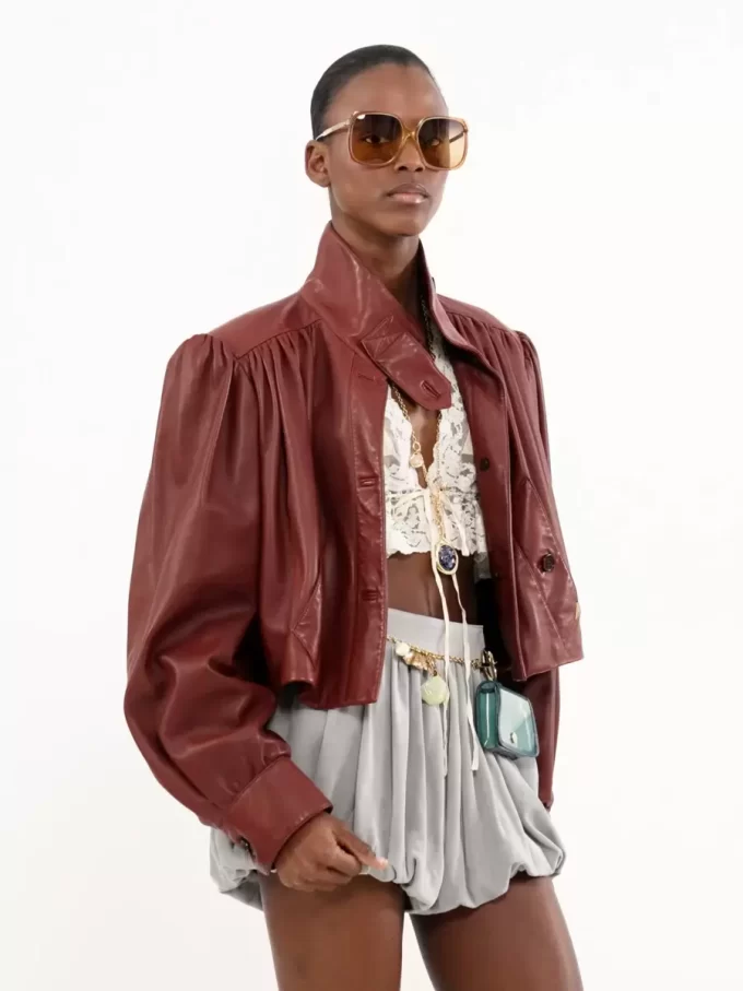 Gathered boule jacket in leather
