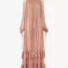 Gathered long dress in silk mousseline