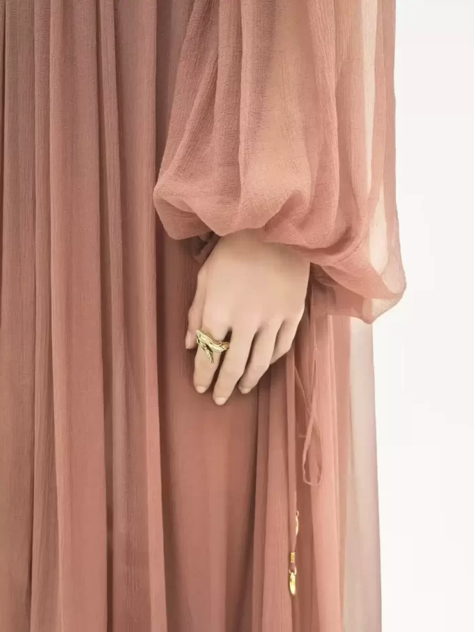 Gathered long dress in silk mousseline