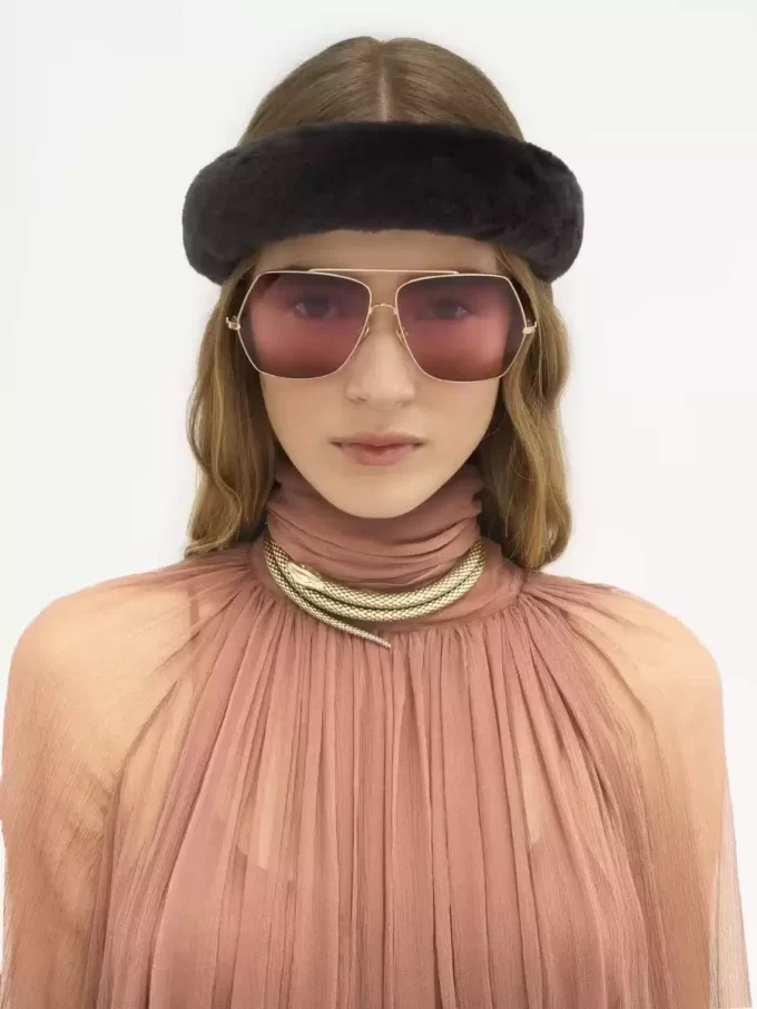 Gathered long dress in silk mousseline