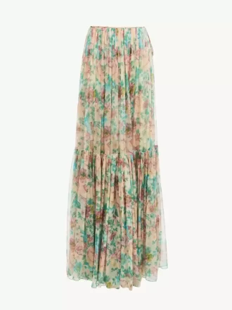 Gathered maxi skirt in silk mousseline
