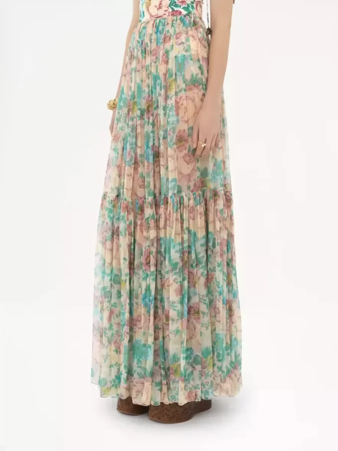 Gathered maxi skirt in silk mousseline