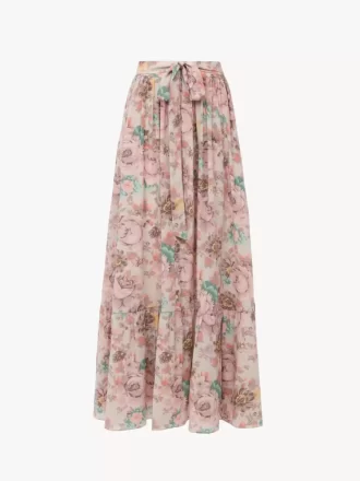 Gathered midi skirt in crêpe de chine