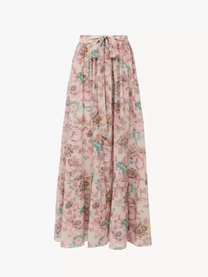 Gathered midi skirt in crêpe de chine