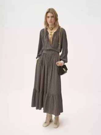 Gathered midi skirt in crêpe de chine