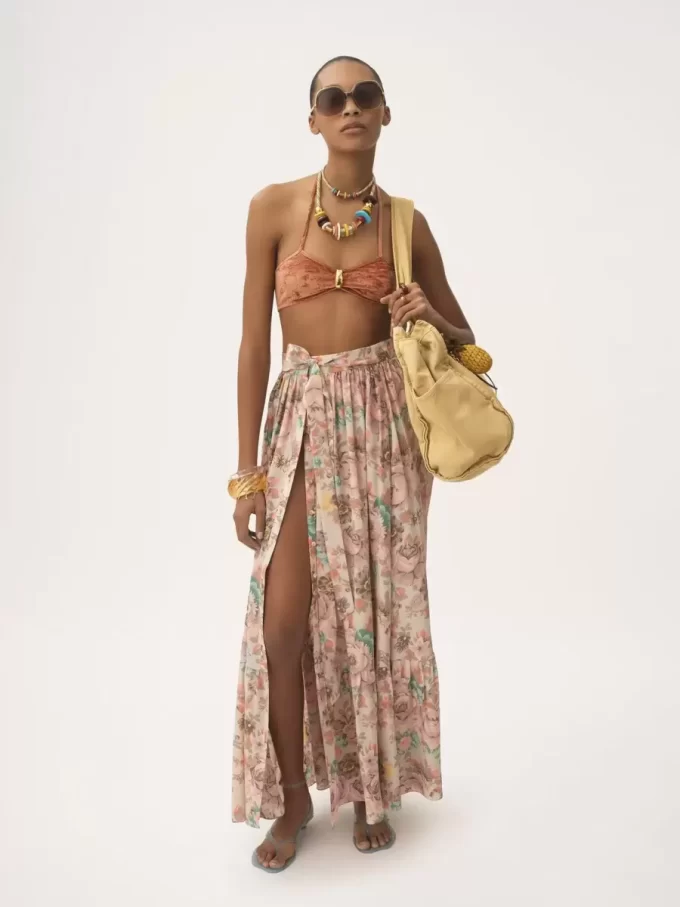 Gathered midi skirt in crêpe de chine