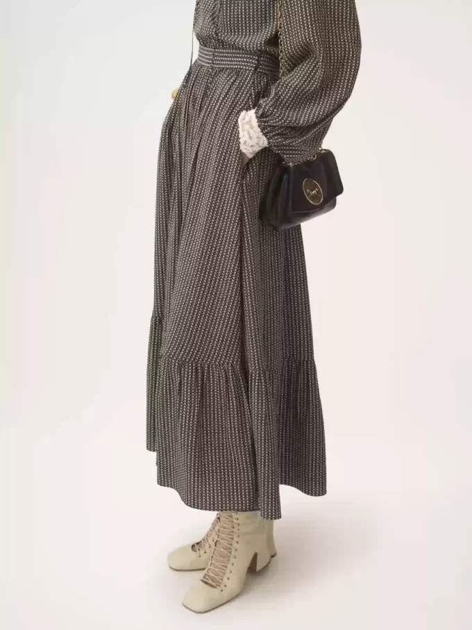 Gathered midi skirt in crêpe de chine