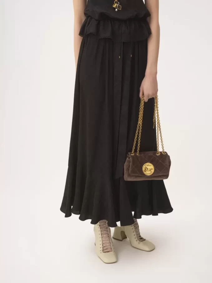 Gathered midi skirt in silk jacquard