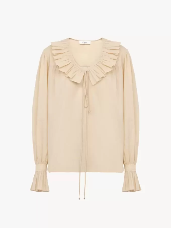 Gathered ruffle top in cotton voile