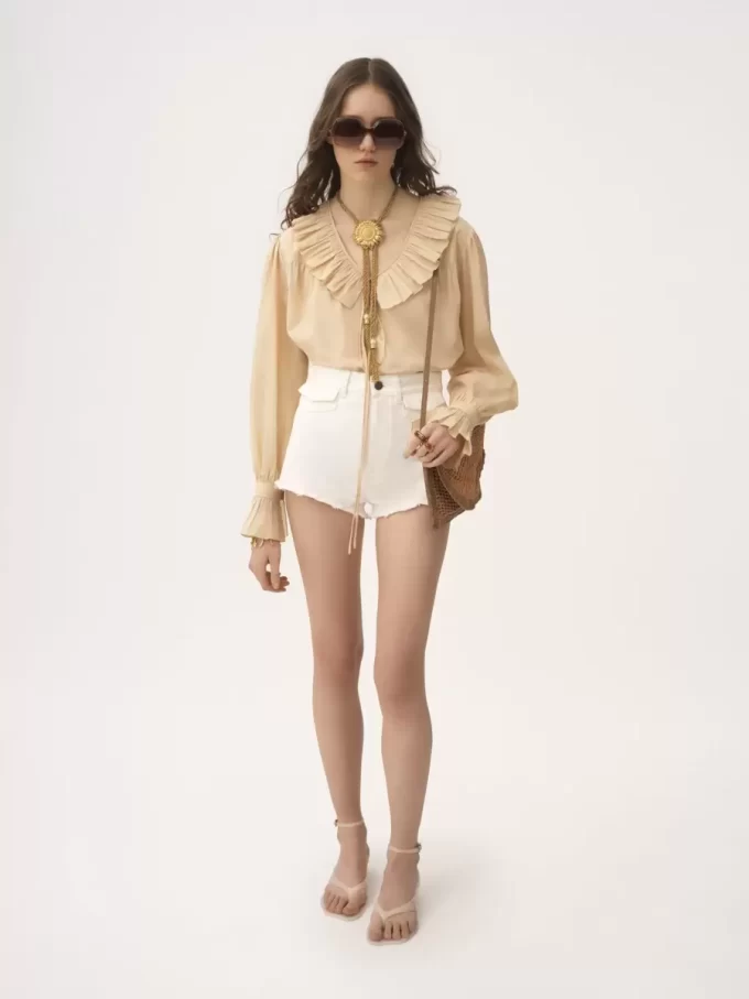 Gathered ruffle top in cotton voile