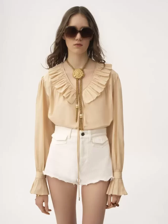 Gathered ruffle top in cotton voile