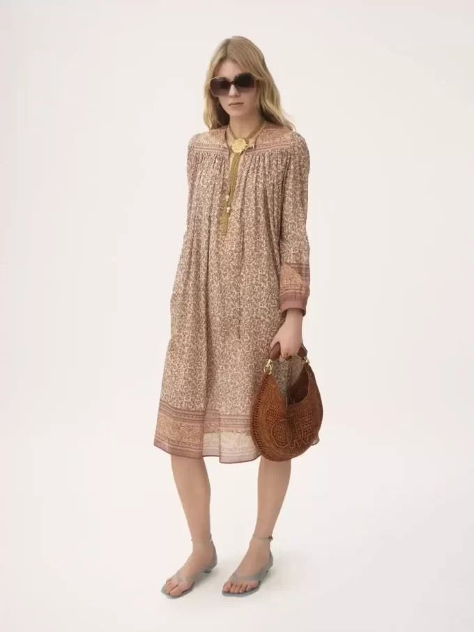 Gathered tunic dress in cotton voile
