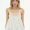 High-low ruffled dress in silk habotai & lace