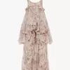 High-low ruffled dress in silk mousseline