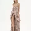 High-low ruffled dress in silk mousseline