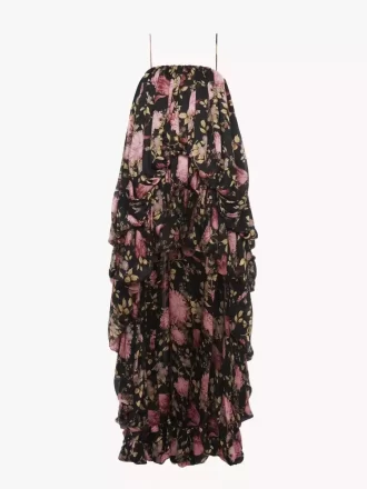 High-low sleeveless jumpsuit in silk charmeuse