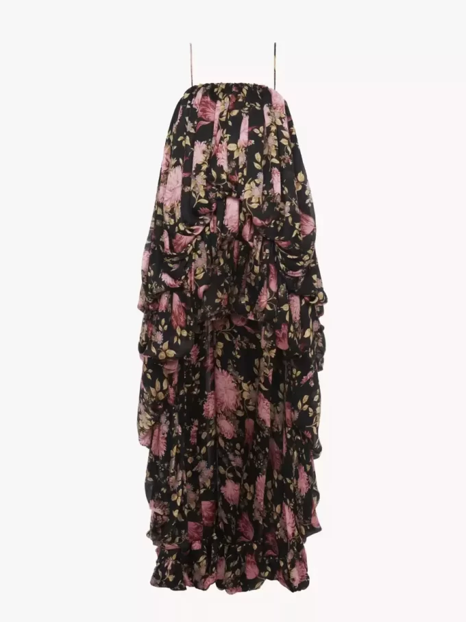 High-low sleeveless jumpsuit in silk charmeuse