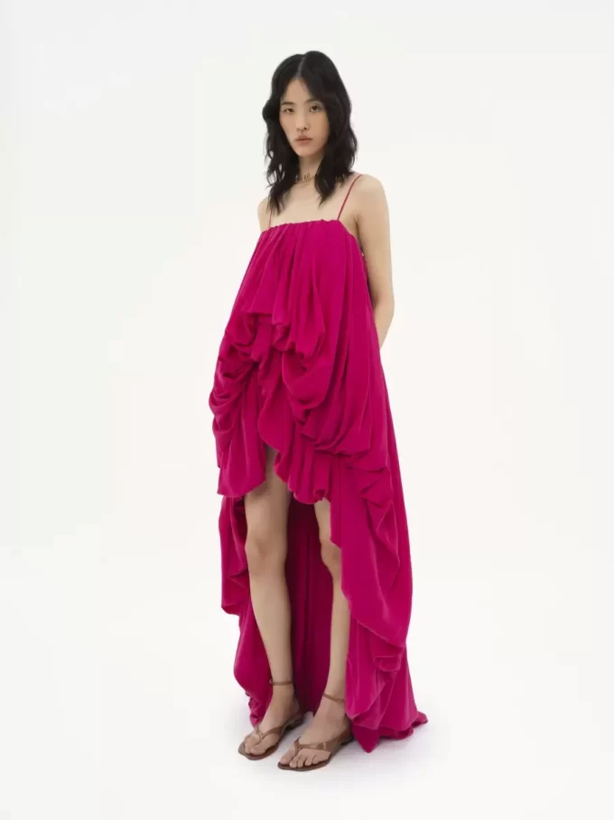 High-low sleeveless jumpsuit in washed silk pongé