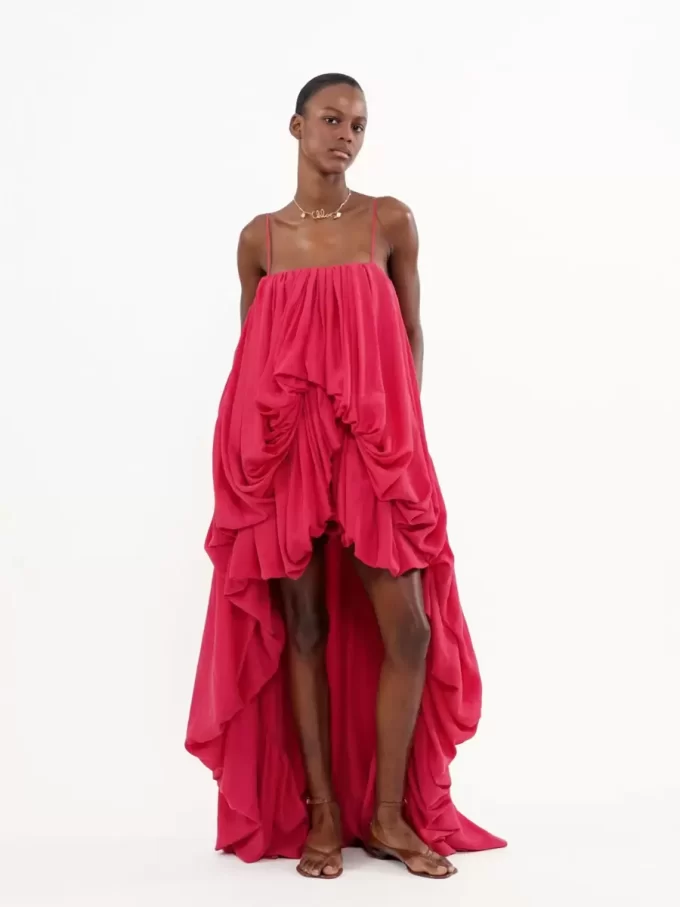 High-low sleeveless jumpsuit in washed silk pongé