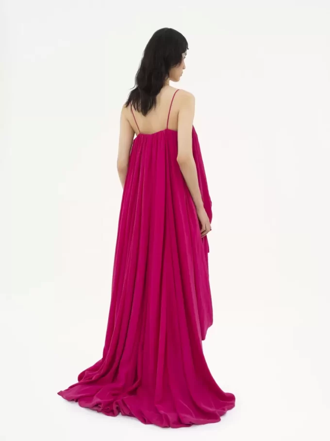 High-low sleeveless jumpsuit in washed silk pongé