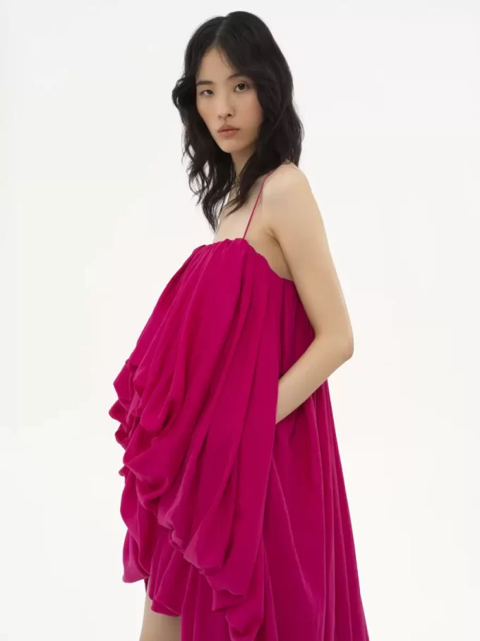 High-low sleeveless jumpsuit in washed silk pongé