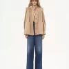 High-neck gathered jacket in cotton gabardine