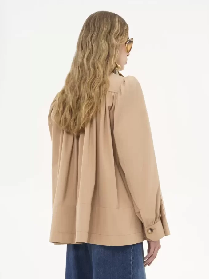 High-neck gathered jacket in cotton gabardine